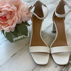 INC Women's White Strappy Block Heel